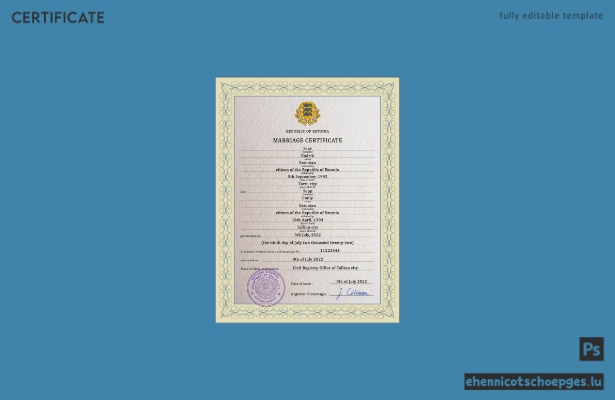 Estnische Heiratsurkunde (PSD-Beispielvorschau)
